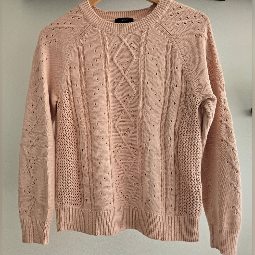 J. Crew Pink Crew Neck Cable Knit Sweater